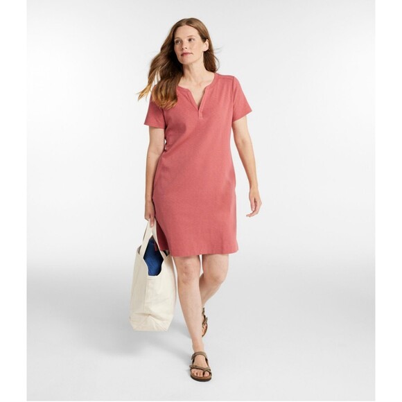 LL Bean Rocky Coast Slub Knit Split Neck Dress, NWT, Blue, Size MEDIUM - Picture 2 of 9